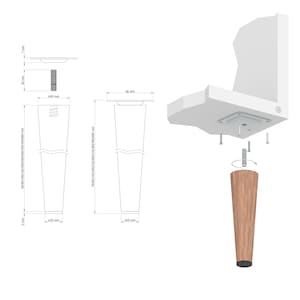 Walnootkleur meubelpoten voor kasten 6 45 CM Rechte of schuine kegelvormige beukenpoten, houten poten, beukenpoten, Notenhouten poten afbeelding 3