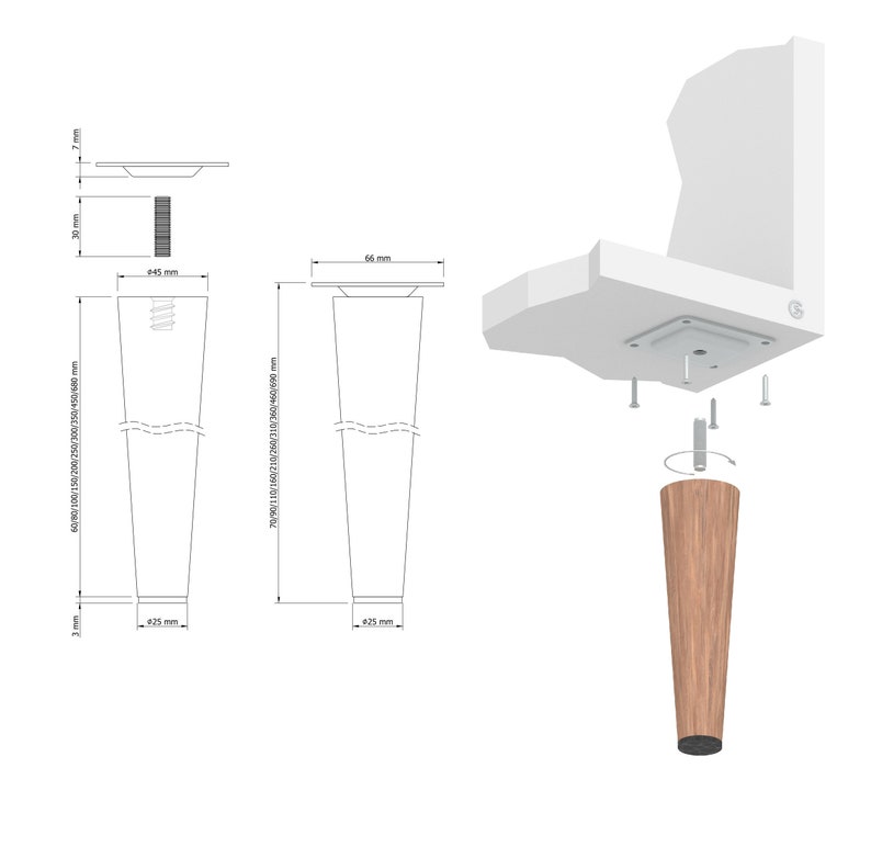 Nussbaum Holz Schrank beine 6 45 CM Massivholz gerade oder schräg Konisch Möbelfüße Möbelbeine Bild 3