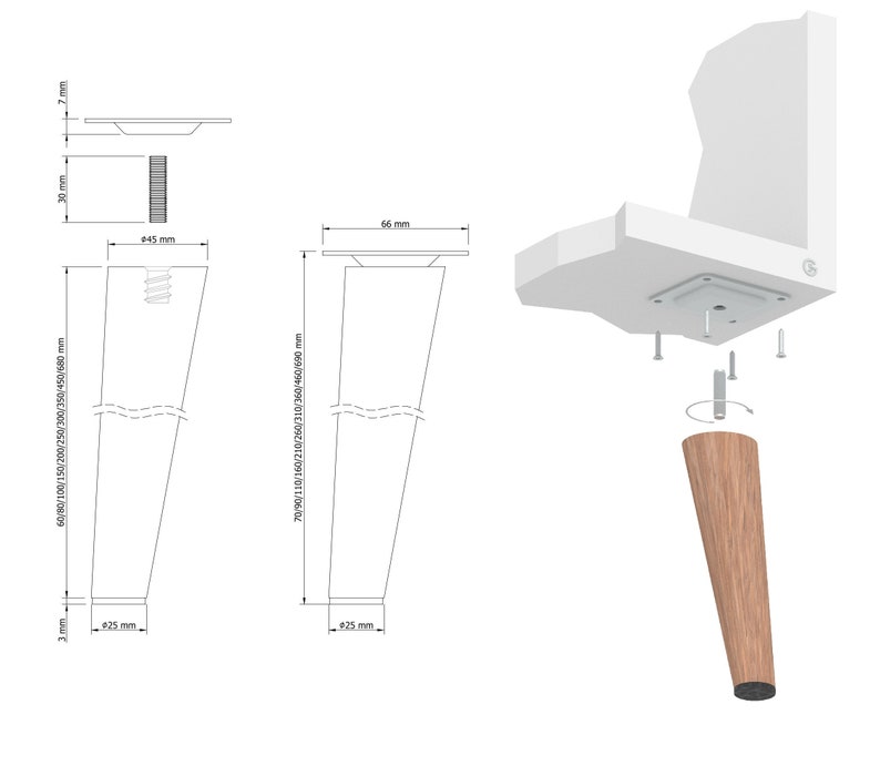 Nussbaum Holz Schrank beine 6 45 CM Massivholz gerade oder schräg Konisch Möbelfüße Möbelbeine Bild 7