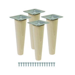 4x Raw Furniture Legs for Cabinets [6 - 45 CM], Beechwood, Straight Conical Shape, Wooden Legs, Unfinished Legs