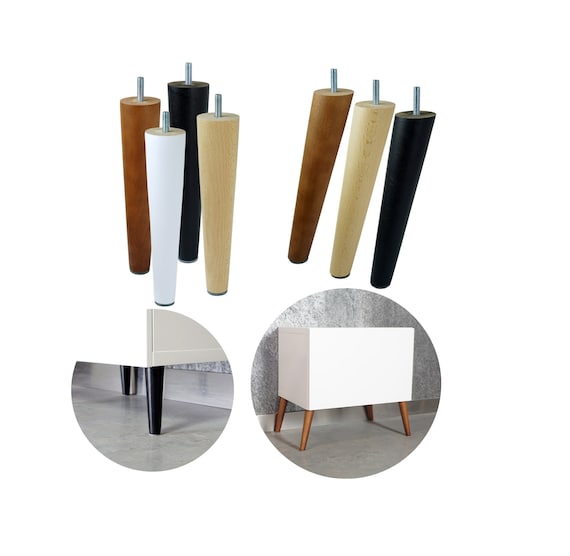 4 Piezas Patas para Muebles Cónica Patas para Mesas Armario de Madera con  Placas de Montaje y Tornillos - 5cm