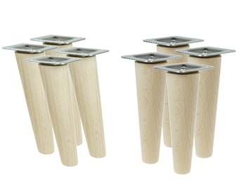 4x Tapered furniture legs unfinished Wooden cabinet legs [6 - 45 CM], raw solid beech wood, inclined or straight, furniture feet