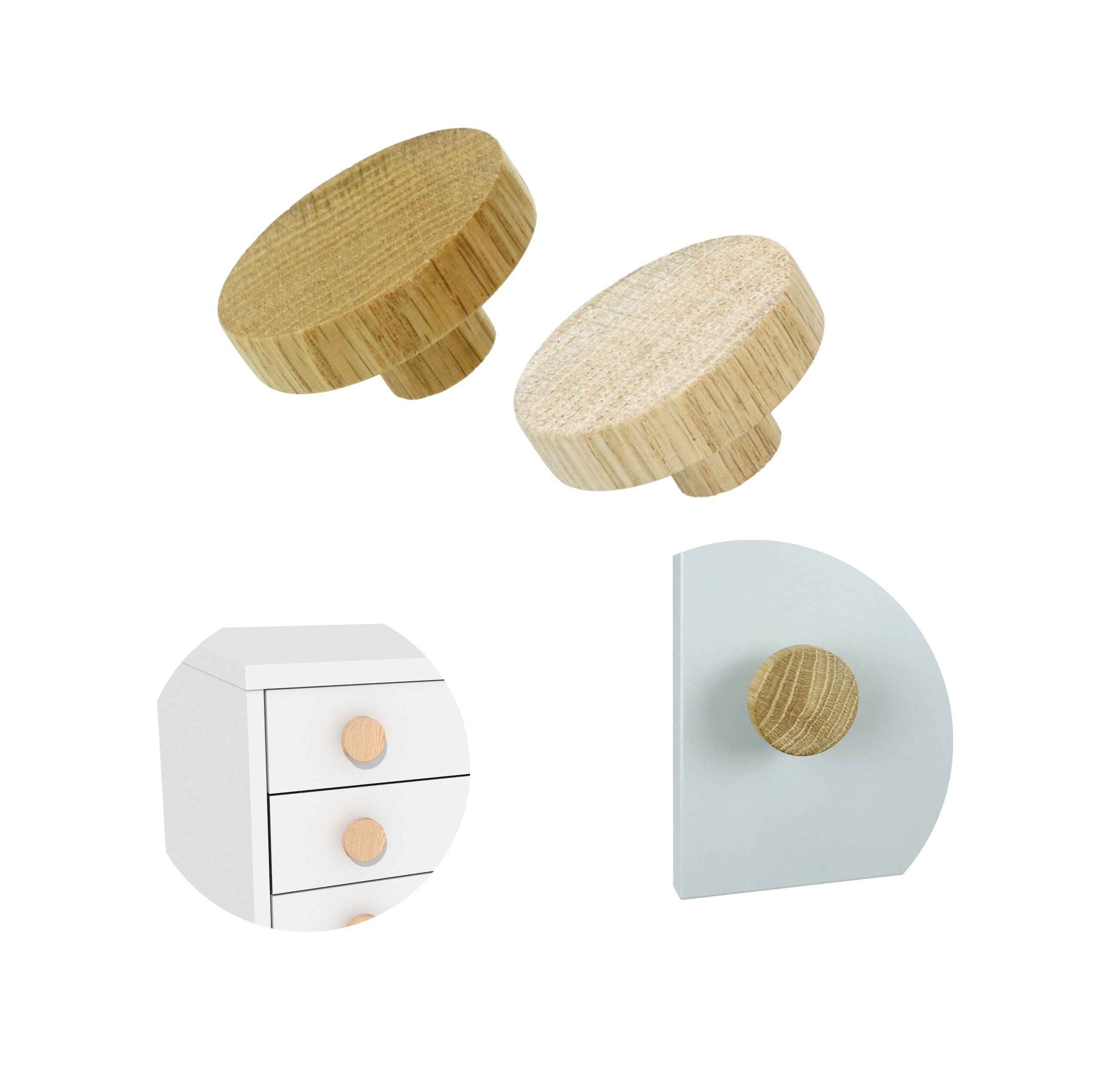 Oak furniture knob 48 mm furniture handle natural decorative kitchen cabinet drawer handle for fronts e.g. IKEA door handle wooden handle