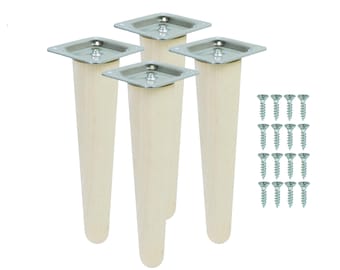 Straight Beech Wood Legs UNIQ with Mounting Plate – Raw Wood – Set of 4 – Selectable Height (8–45 cm)