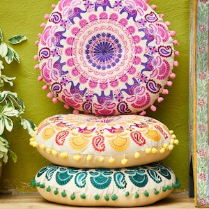 Round Embroidered Mandala Cushion
