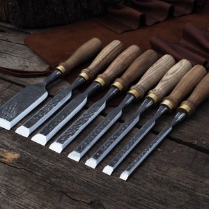 Forged Chisels With Leather Cover 8 PCS. Woodworking Tools. Forged