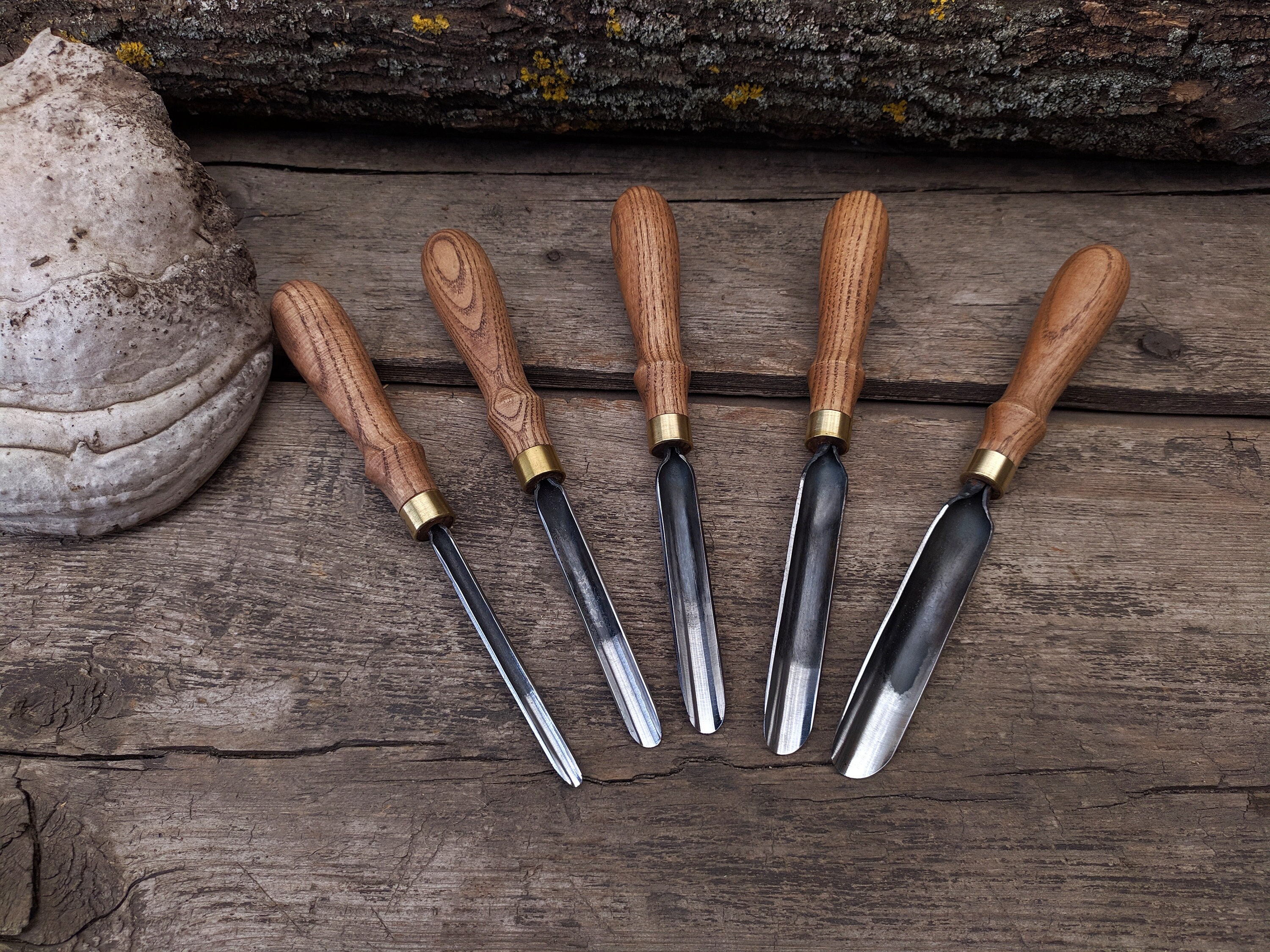 Wood Carving Tools Set 5 PCS. Straight Rounded Chisel. Forged Bent