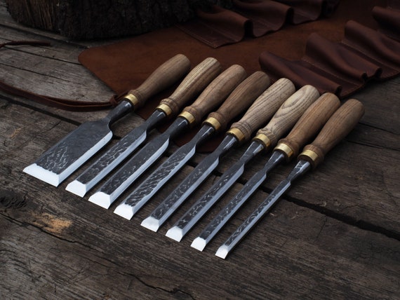 Forged Chisels With Leather Cover 8 PCS. Woodworking Tools. Forged