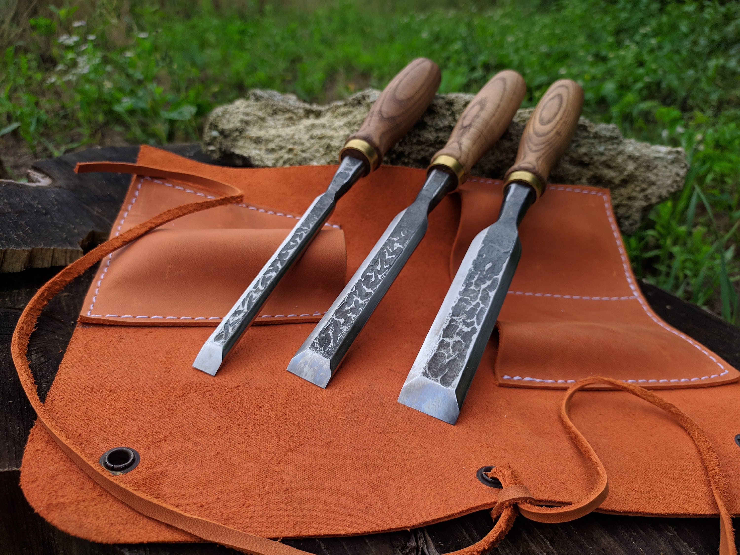 Forged Chisels With Leather Cover 3 PCS. Woodworking Tools. Forged