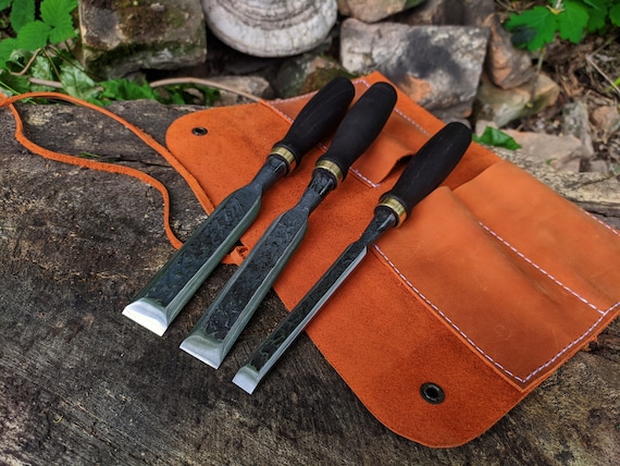 Forged Chisels With Leather Cover 3 PCS. Woodworking Tools. Forged