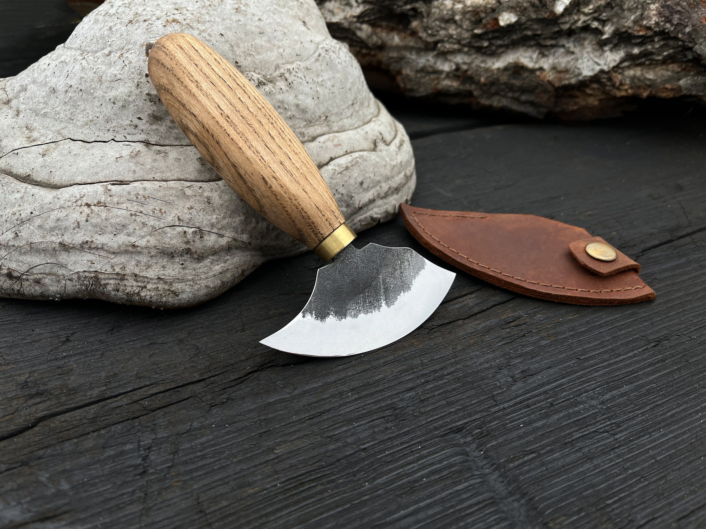 Forged Leather Round Knife. Skinning Knife. Forged Round Knife