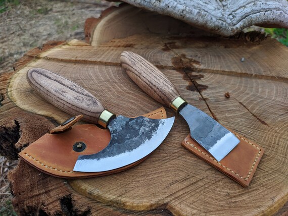 Leather Knife Set 2pcs. Hand Made Forged Knife for Leather. Forged