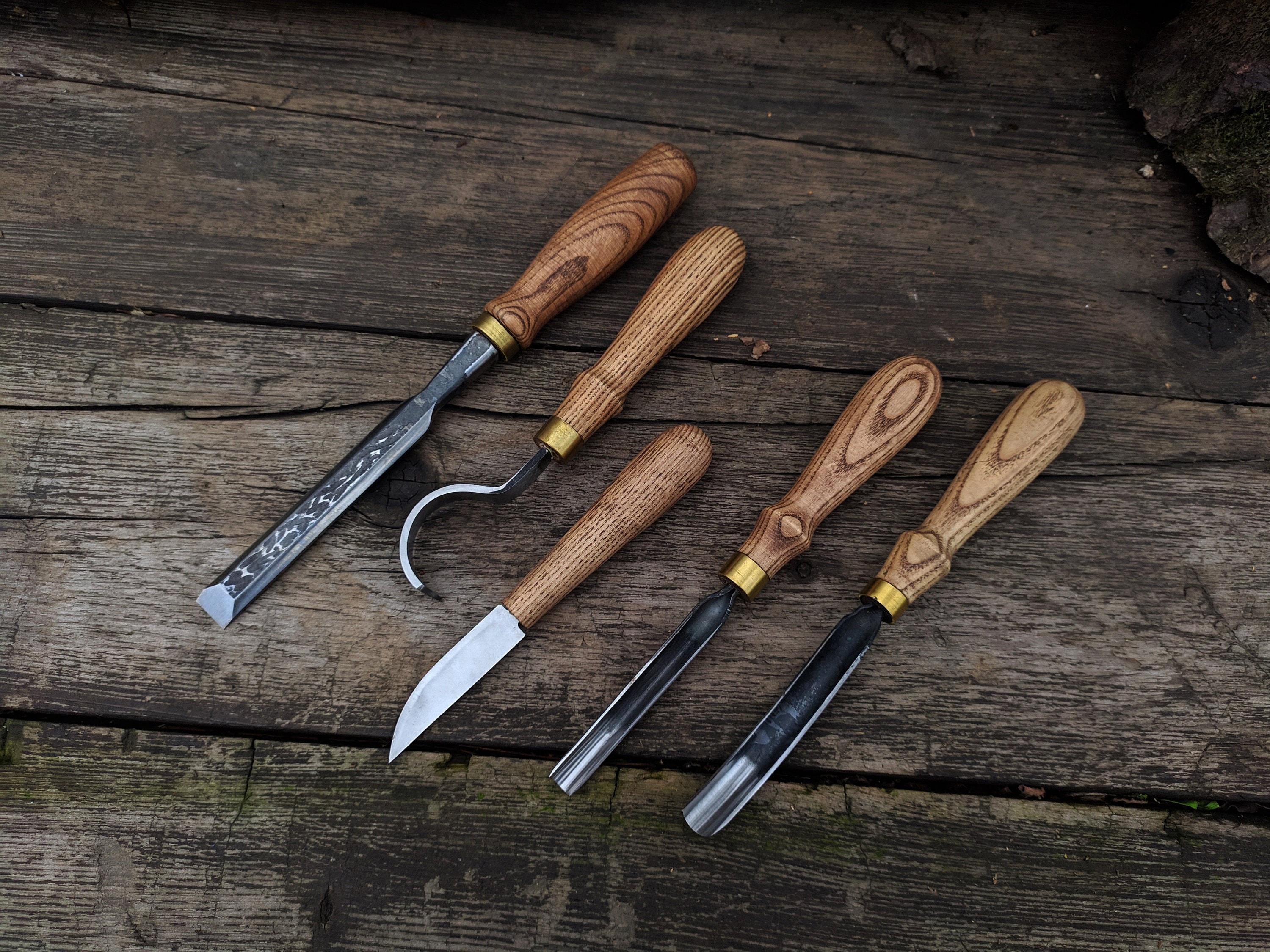 Wood Carving Set 5pcs. Forged Chisel. Bent chisel. Spoon carving tools.  Wood carving gouge. Bent gouge hand forged. Spoon Carving. Forged