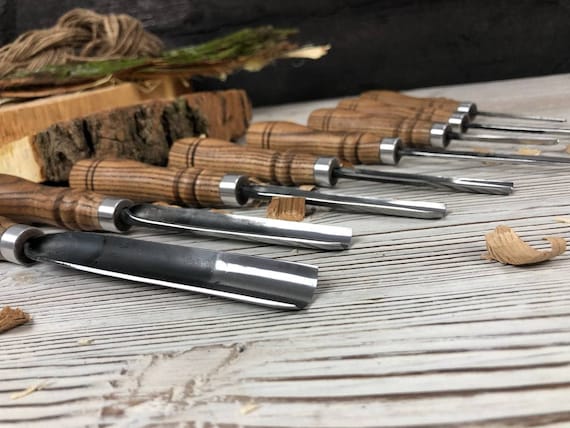 Wood Carving Tools Set 8 PCS. Straight Rounded Chisel. Forged Bent