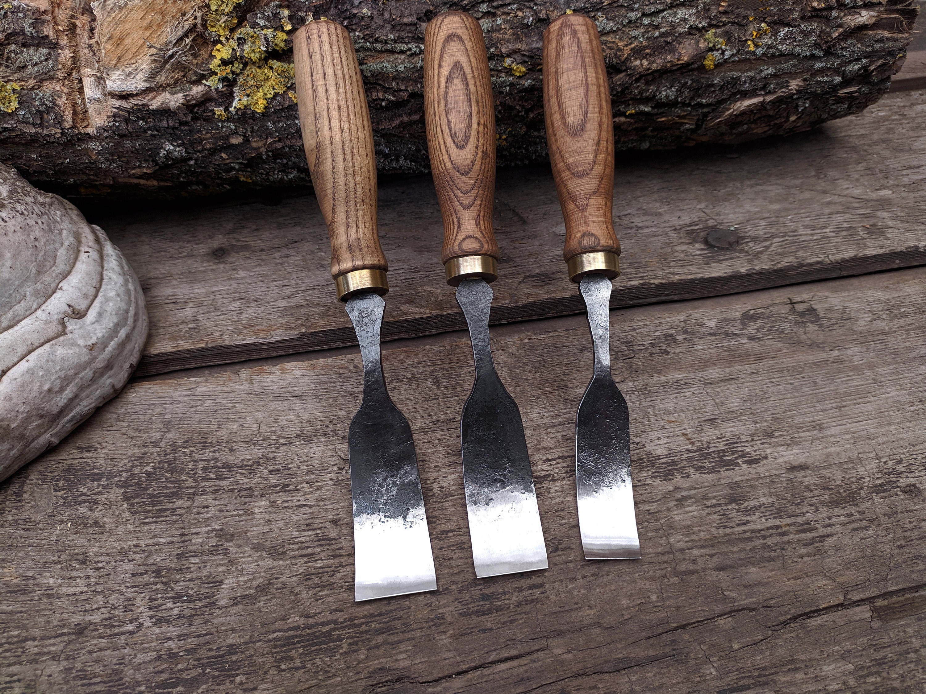 Wood Carving Tools Set 3 PCS. Straight Rounded Chisel. Forged Bent