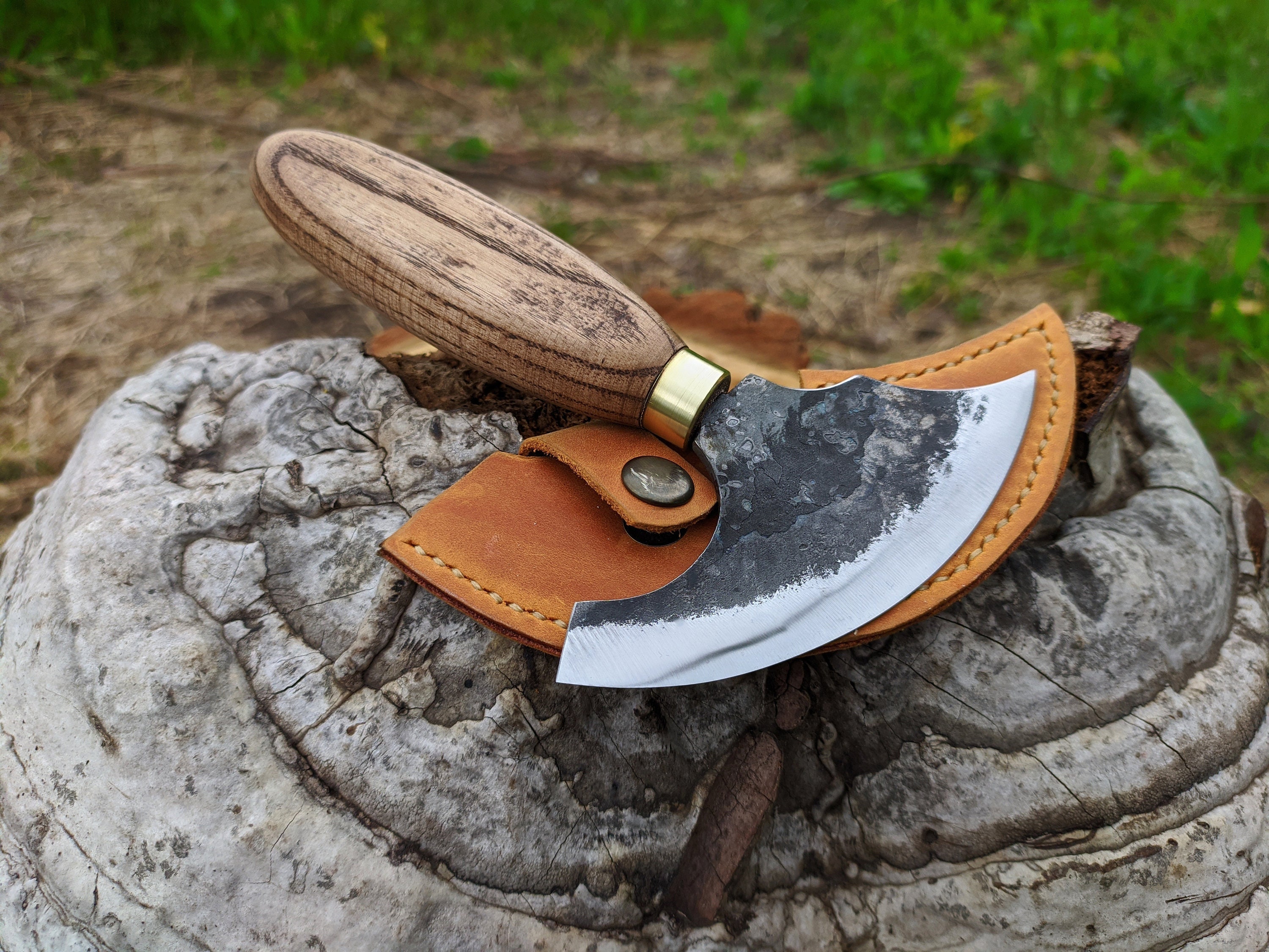 Handmade Damascus Steel Leather Cutter/ Round Head Leather Knife