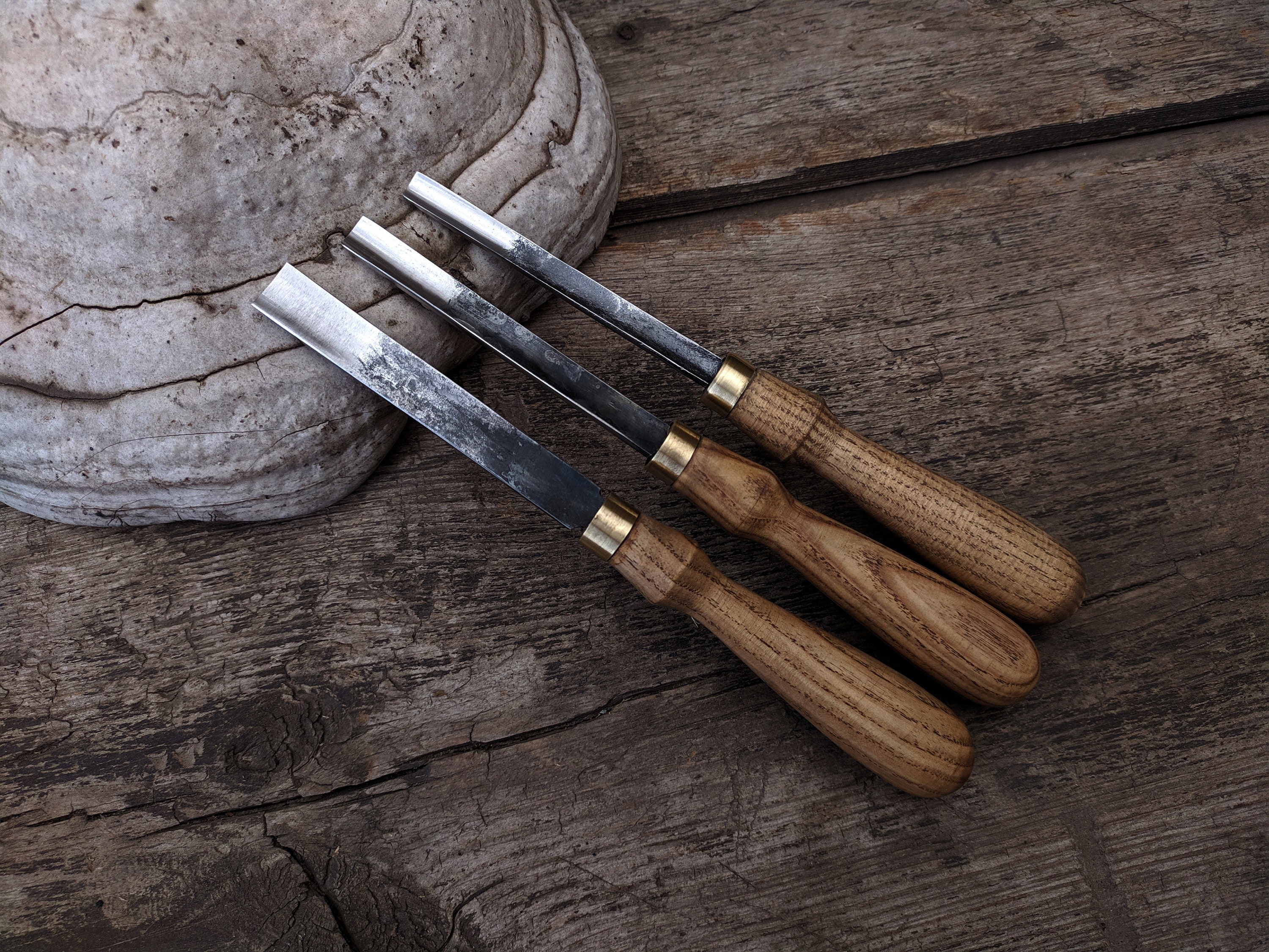 Wood Carving Tools Set 3 PCS. Straight Rounded Chisel. Forged Bent Gouge.  Rounded Chisel. Bent Gouge Hand Forged. Forged Knife. Spoon Knife 