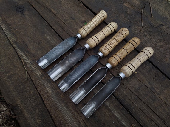 Wood Carving Tools Set 8 PCS. Straight Rounded Chisel. Forged Bent Gouge.  Rounded Chisel. Bent Gouge Hand Forged. Forged Knife. Spoon Knife 