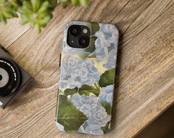アジサイの花の電話ケース iPhone 16 15 アクリルアート 二重層保護ケース