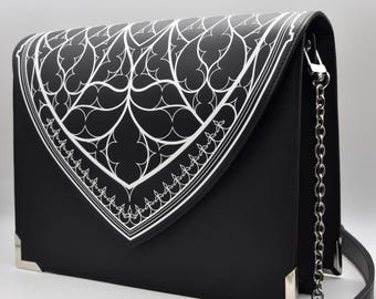 Black Goth Leather Handbag - Gothic Luxury Purse - Limited Edition GRIMOIRE