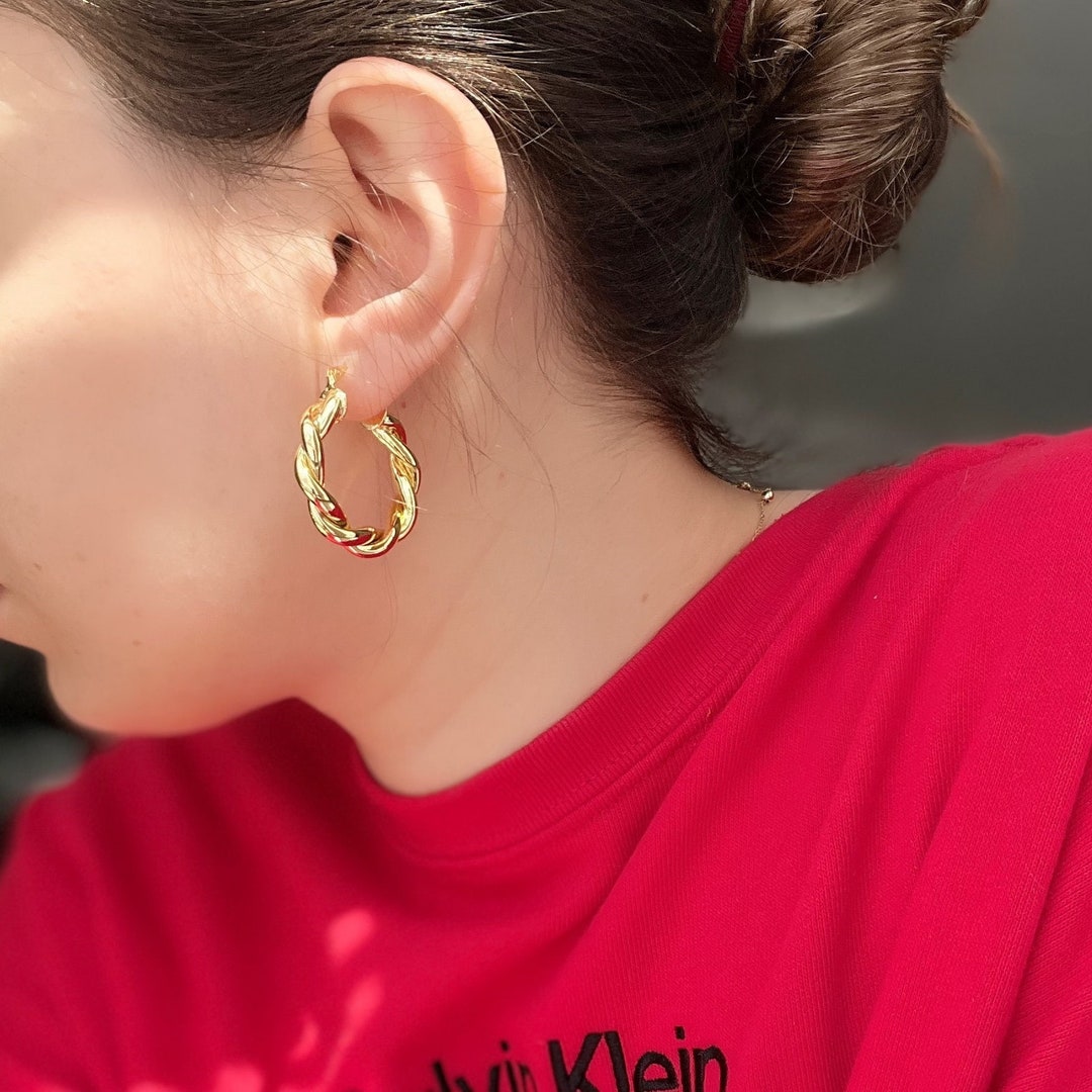 Twisted Hoop Earrings Dainty Gold Earrings Minimalist Earrings Etsy