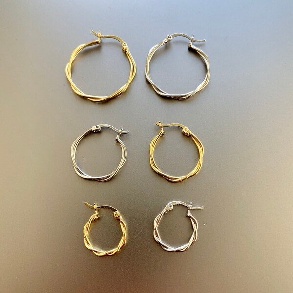 30mm Sterling Silver Twist Hoop Earrings – Lightweight, Hinged Closure, Made In Italy, 925 Silver