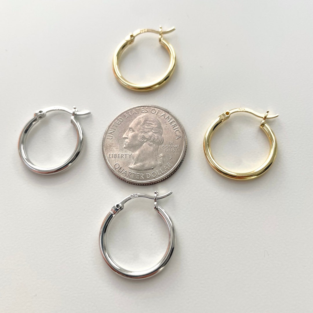 Silver Hoop Earrings Set 20mm Sterling Silver Earrings , Basic Simple