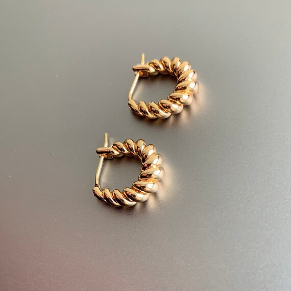 Croissant Earrings Chunky Twist Hoop Earring Gold 18K | Etsy
