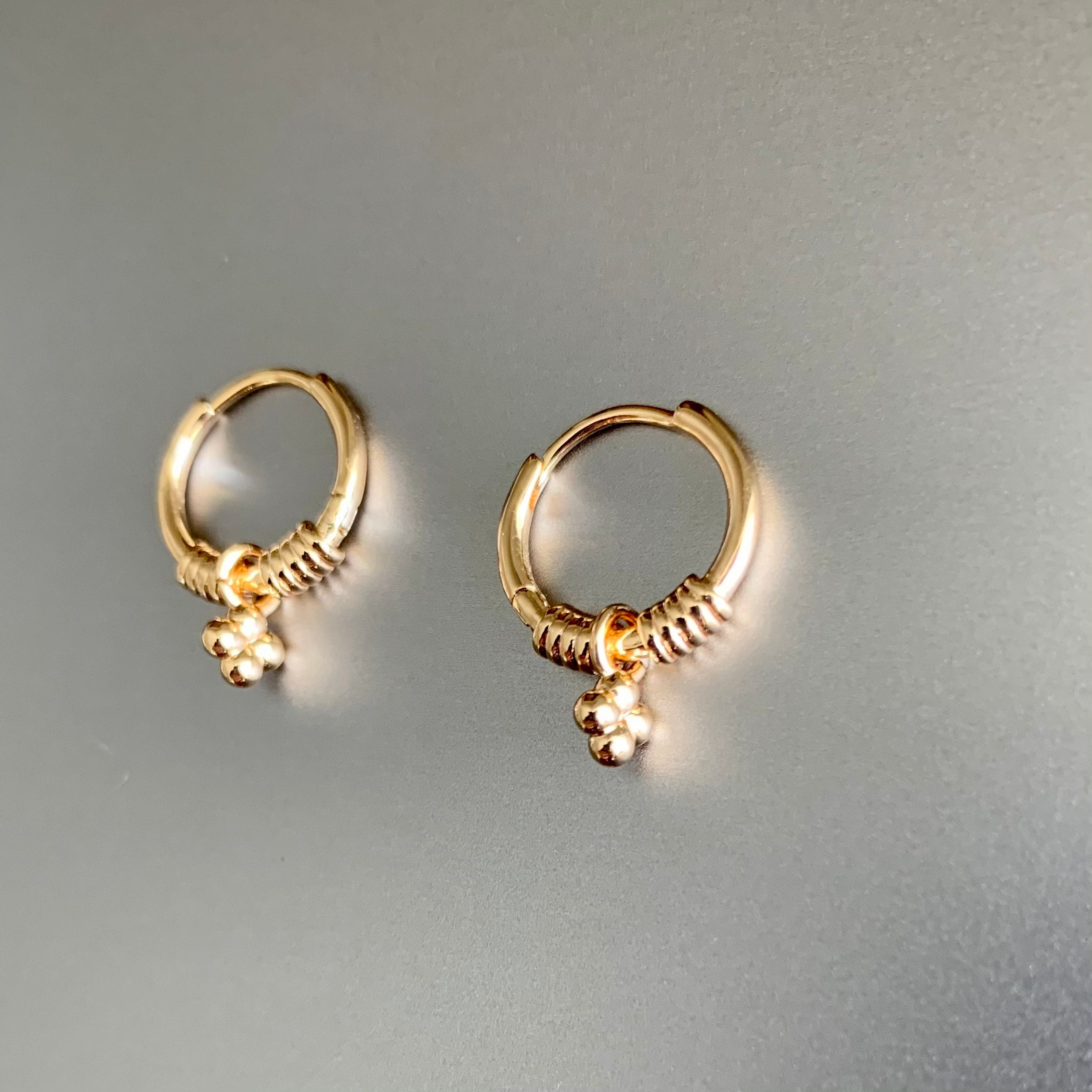 Gold Hoop Earrings Gold Huggies Flower Dangle Earrings in Etsy