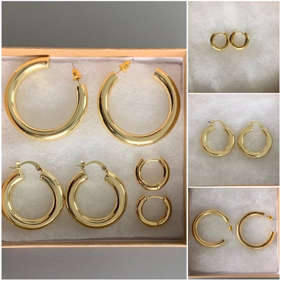 14k gold hoop earrings set of 3 deals