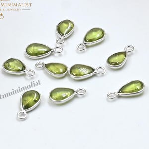 Peridot Pear bezel, 6x8mm Gemstone charms, Boho Stone Cabochons, evening emerald Single Loop bezel 10pc