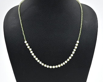 Natural Green Peridot Gemstone Necklace with Pearls | High-Quality Handmade Jewelry | Faceted Peridot Bead Necklace | Perfect Gift for Her