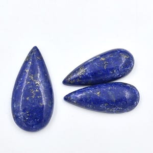 Huge Lapis Lazuli Pear Cabochon 36x17mm, AAA+ Teardrop Shape Healing Gemstone, Flat Back Blue Cab, Loose Match of 3 Pcs at Wholesale Price