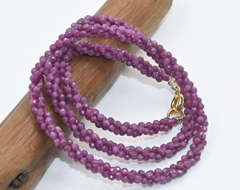 Pink Ruby Faceted Rope Necklace | Natural Ruby Beads Jewelry | Handmade Elegant Women's Necklace with Spring Ring Clasp | Gift for Her