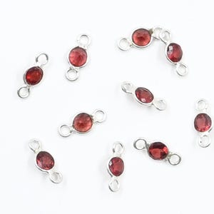 Natural Garnet Round Cut Connectors | 4mm Red Garnet Links | 925 Sterling Silver Gemstone Connectors | Jewelry Making Supplies & Findings