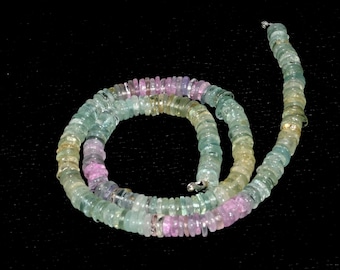 Boho Aquamarine Beads Necklace 6.5-7 MM | Multi Color Heishi Tyre Beads, Handcrafted Jewelry | Dainty Handmade Jewelry Gift for Women 16-36"