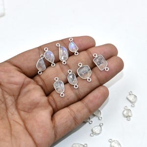 Rainbow Moonstone Rose Cut Connector Pendant, Natural Gemstone Jewelry Making Supply, 925 Sterling Silver DIY Craft Charm, Boho Jewelry