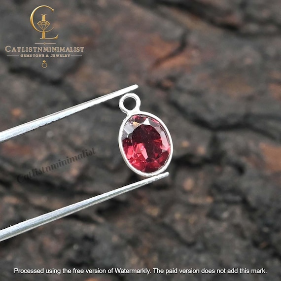 Natural Garnet Oval Shape Bezel, 6x8mm Gemstone Bezels Charm, Pyrope Loose Cut Stone, Single Loop Components