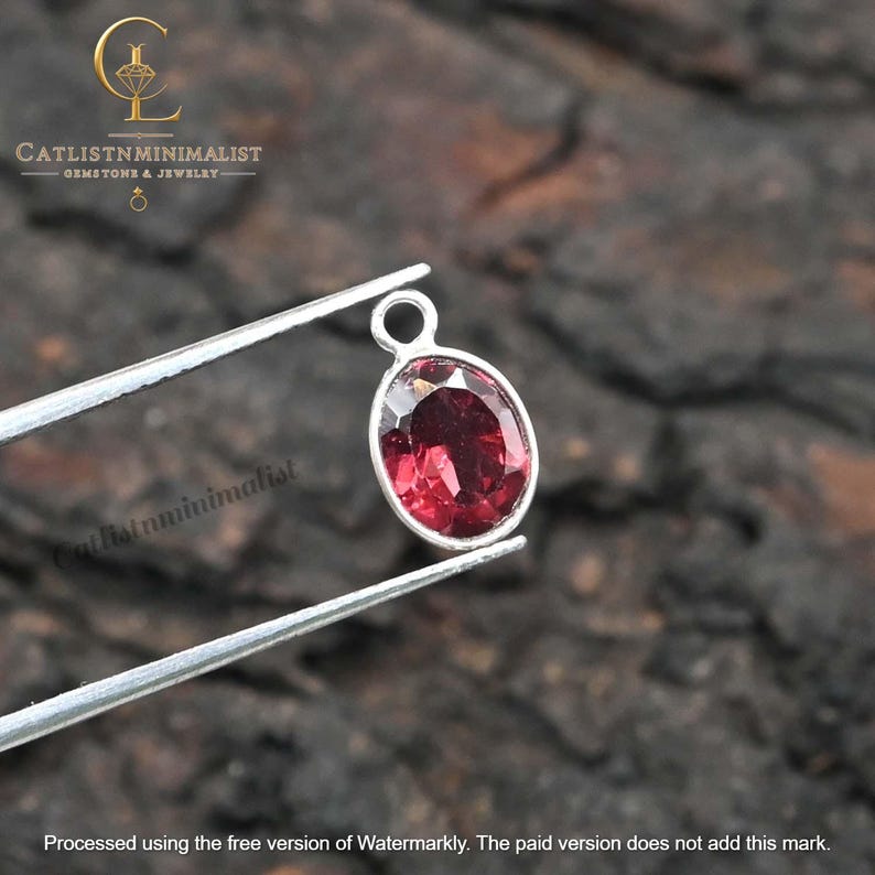 Natural Garnet Oval Shape Bezel, 6x8mm Gemstone Bezels Charm, Pyrope Loose Cut Stone, Single Loop Components image 1