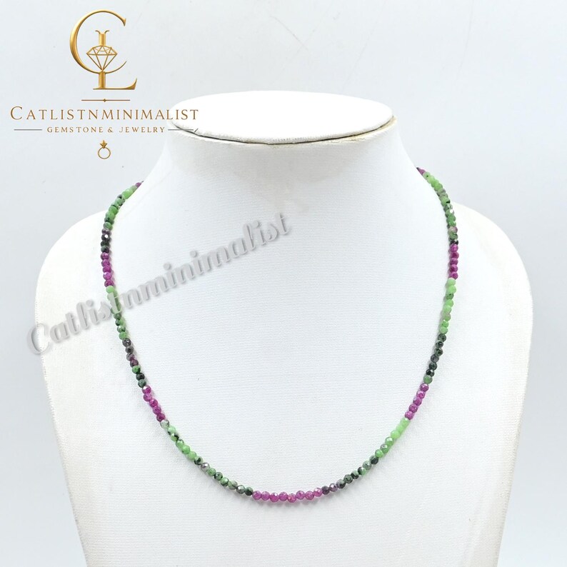 Ruby Zoisite Round Faceted Beaded Necklace Adjustable Gemstone Necklace ...