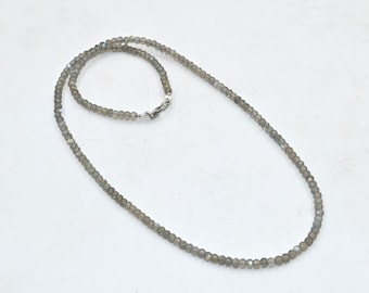 Dainty Labradorite Necklace, Silver Coated 3.5mm Round Beads, Elegant Handmade Anniversary Gift, 16-36" Boho Gemstone Jewelry with Blue Fire