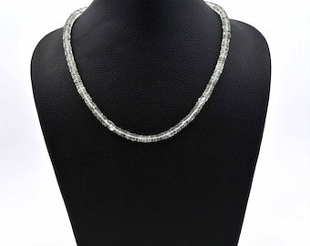 Green Amethyst Heishi Beads Necklace 5.5-6mm, Amethyst Rondelle Choker, Natural Gemstone Beaded Necklace, Handmade Jewelry Gift for Her 18'