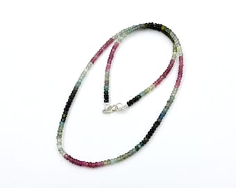 Multi Tourmaline Faceted Bead Necklace, Handmade Boho Jewelry