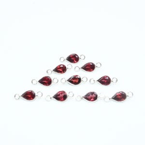 Natural Red Garnet Connector Links | 925 Sterling Silver Gemstone Connectors | Bezel Set Pear Garnet Charms | AAA Quality Jewelry Making