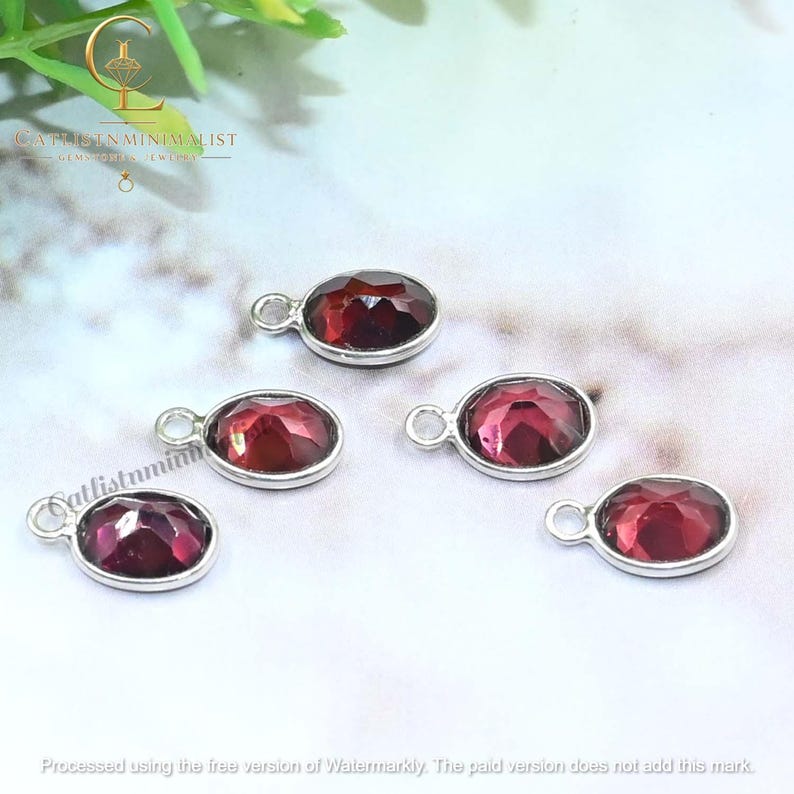 Natural Garnet Oval Shape Bezel, 6x8mm Gemstone Bezels Charm, Pyrope Loose Cut Stone, Single Loop Components image 6