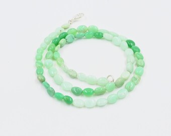 Chrysoprase Oval Beads Necklace, Natural Chrysoprase Oval Necklace, Boho Jewelry, Smooth Oval Necklace