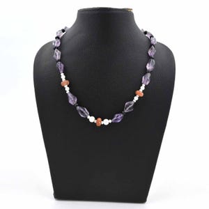 Amethyst Nugget Necklace, Purple Gemstone Jewelry, Faceted Amethyst Beads, Black Spinel Necklace, Handmade Statement Necklace, Gift for Her
