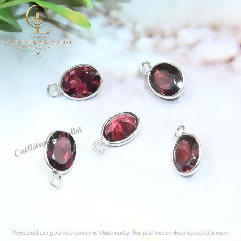 Natural Garnet Oval Shape Bezel, 6x8mm Gemstone Bezels Charm, Pyrope Loose Cut Stone, Single Loop Components image 7