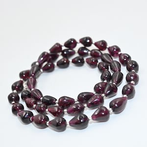 Natural Red Garnet Teardrop Beaded Necklace, Smooth Garnet Gemstone Jewelry for Women, Handmade January Birthstone Necklace, Gift for Her