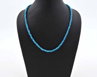 Turquoise Beaded Choker Necklace, Tiny Rondelle Gemstone Necklace, Handmade Turquoise Necklace, Dainty Blue Choker Boho Jewelry Gift for Her